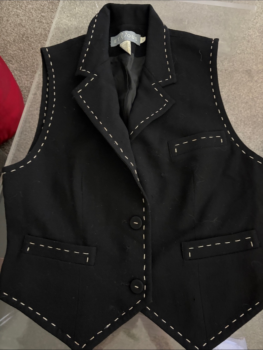 ETTOUS Black Tailored Vest with Contrast Stitching